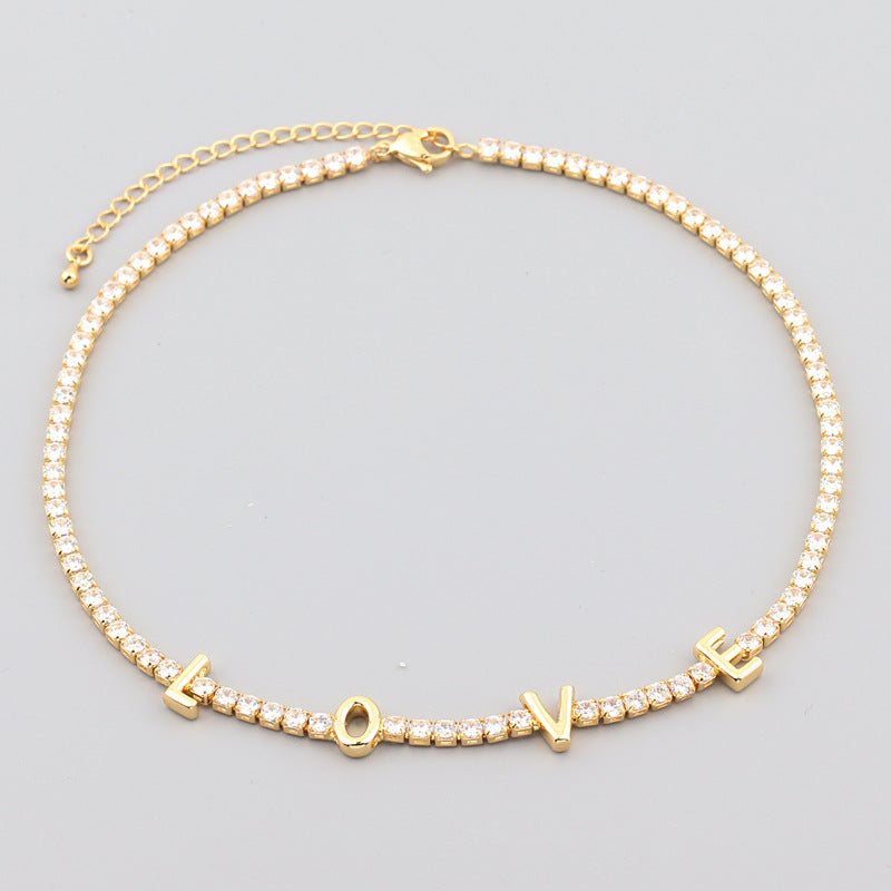 LOVE Copper Necklace with Inlay Zircon