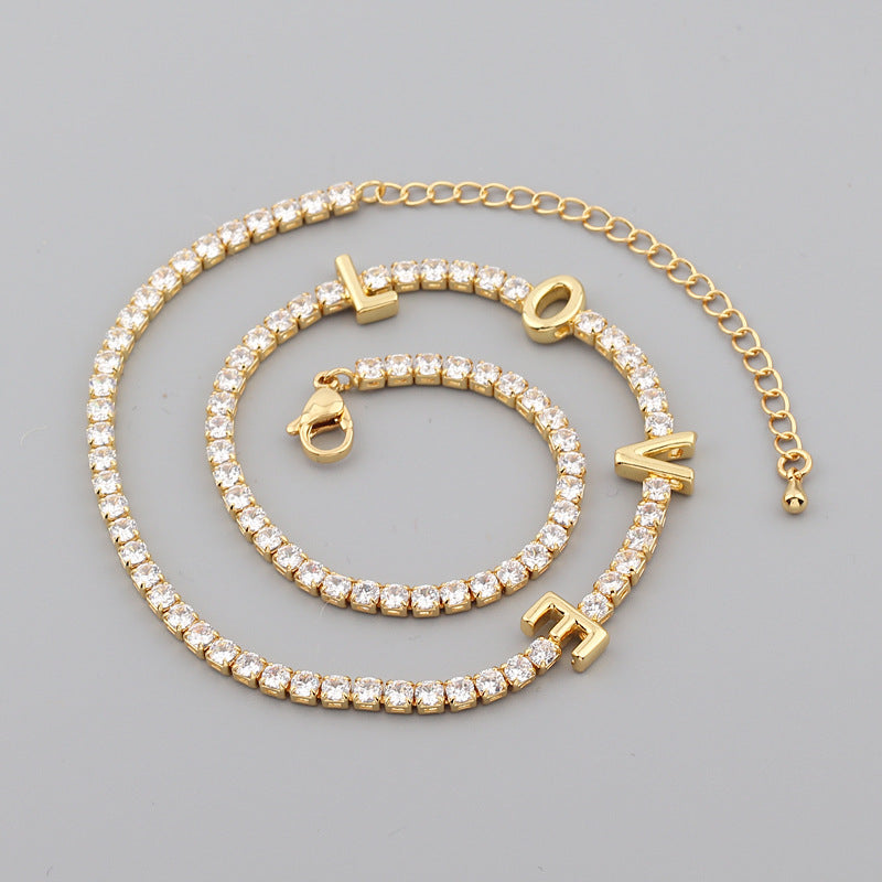 LOVE Copper Necklace with Inlay Zircon