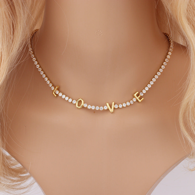 LOVE Copper Necklace with Inlay Zircon