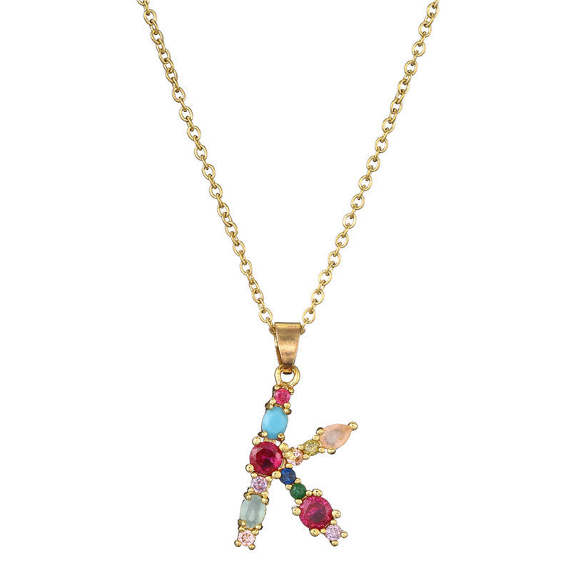 English Letter Necklace New Mixed Colored Gem Inlaid