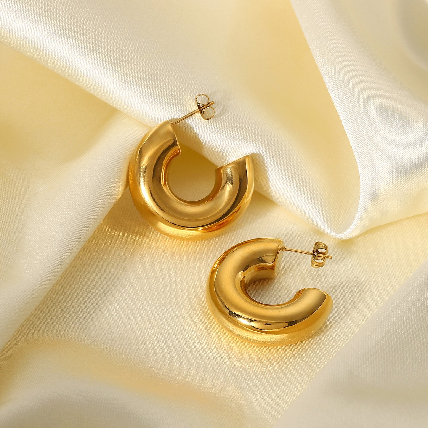 Large C Shape Stainless Steel 18K Gold Plated Earrings