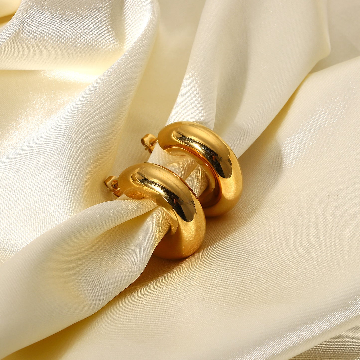 Large C Shape Stainless Steel 18K Gold Plated Earrings