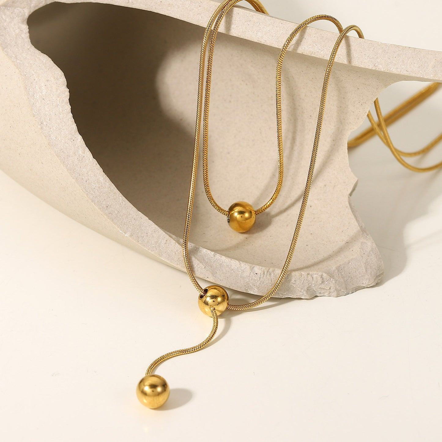 Fashion Simple 18K Gold Stainless Steel Double Layer Necklace