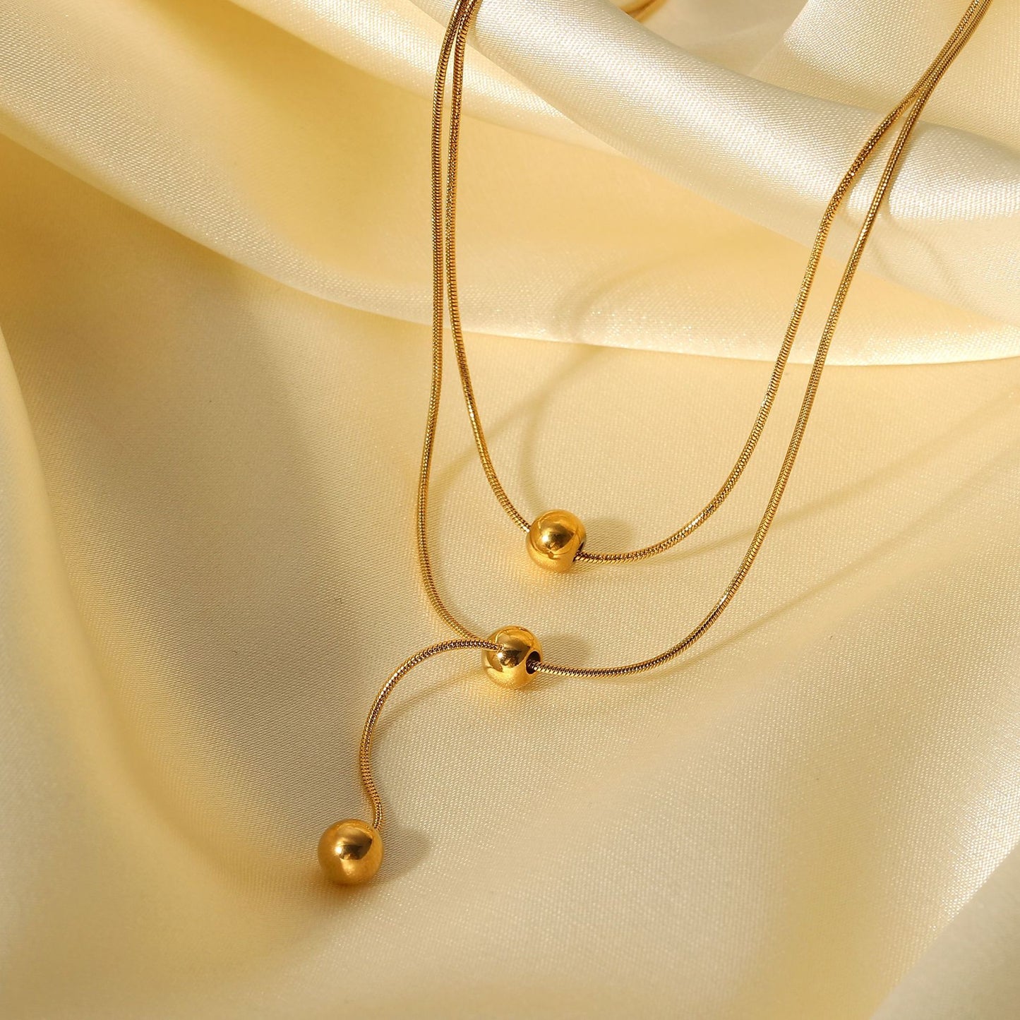 Fashion Simple 18K Gold Stainless Steel Double Layer Necklace