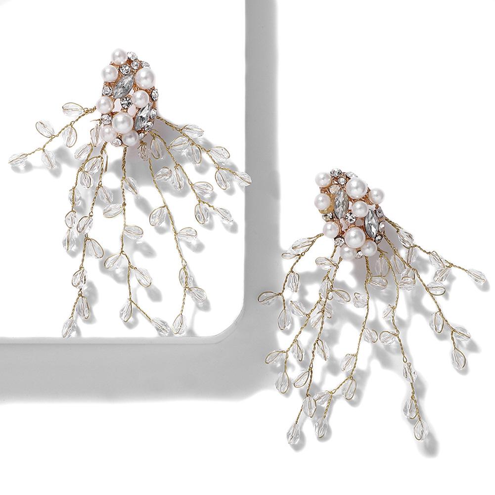 Fashion Tassel Alloy Earrings With Rhinestone, Beads and Pearls