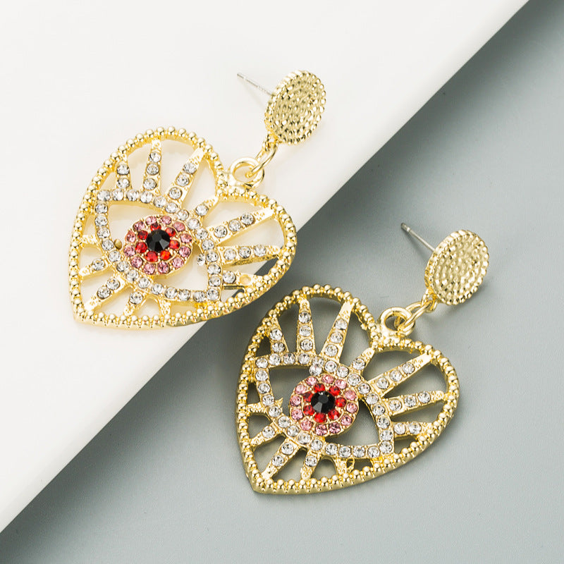 Heart-shaped Demon Eyes Full Diamond Earrings
