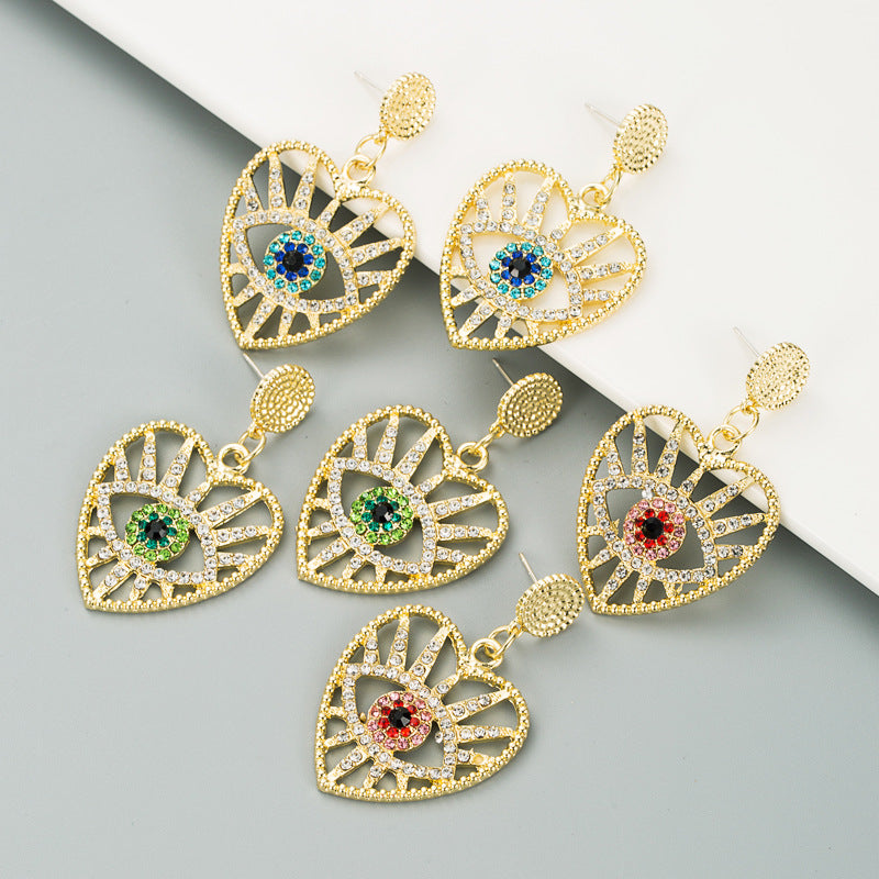 Heart-shaped Demon Eyes Full Diamond Earrings
