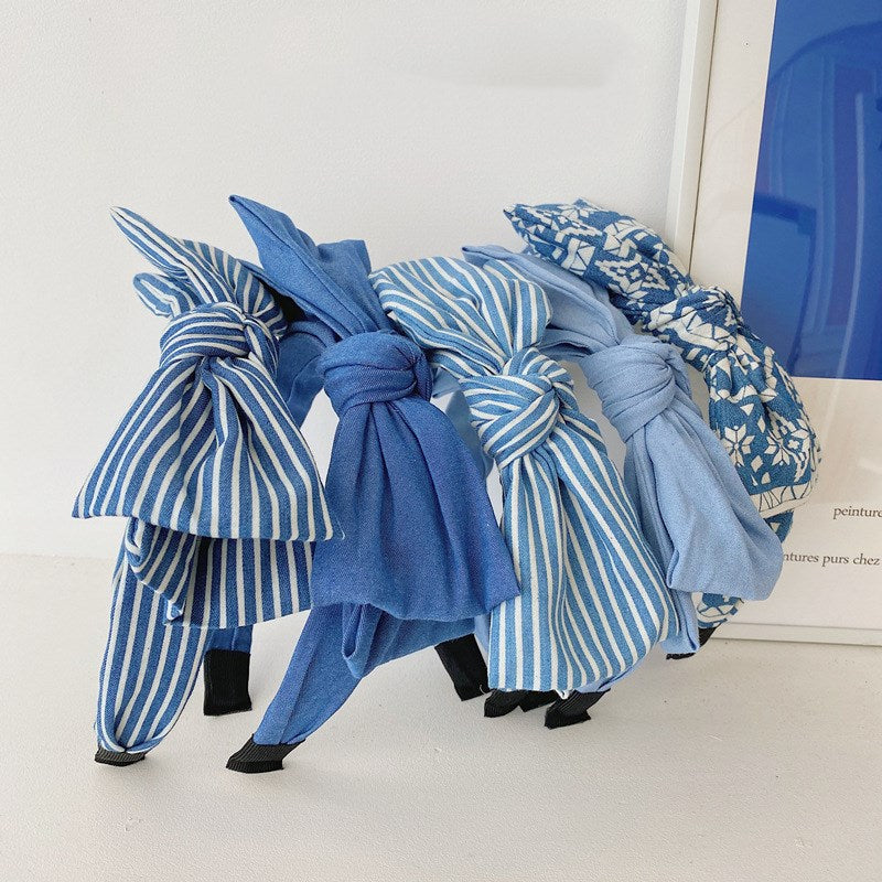Double-layer Bow-knot Denim Wide-brim Headband