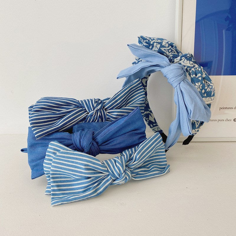 Double-layer Bow-knot Denim Wide-brim Headband