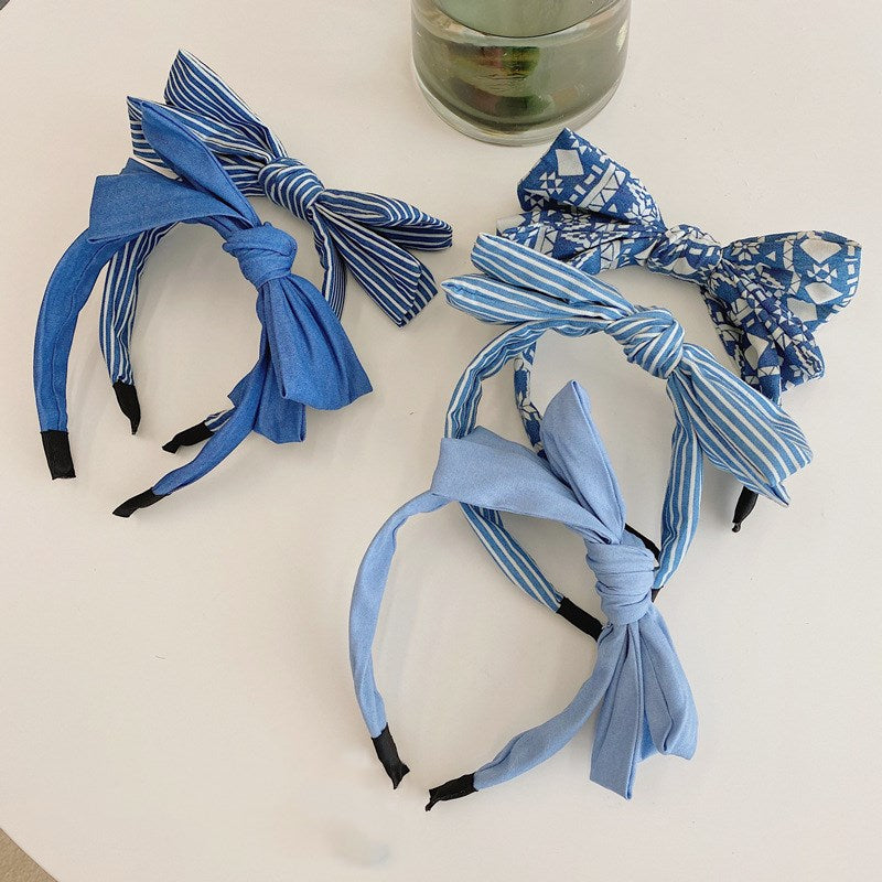 Double-layer Bow-knot Denim Wide-brim Headband