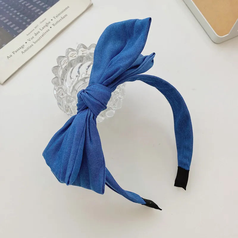 Double-layer Bow-knot Denim Wide-brim Headband