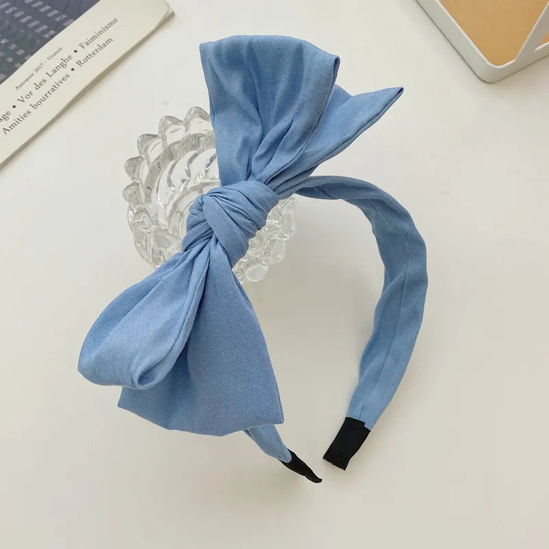 Double-layer Bow-knot Denim Wide-brim Headband