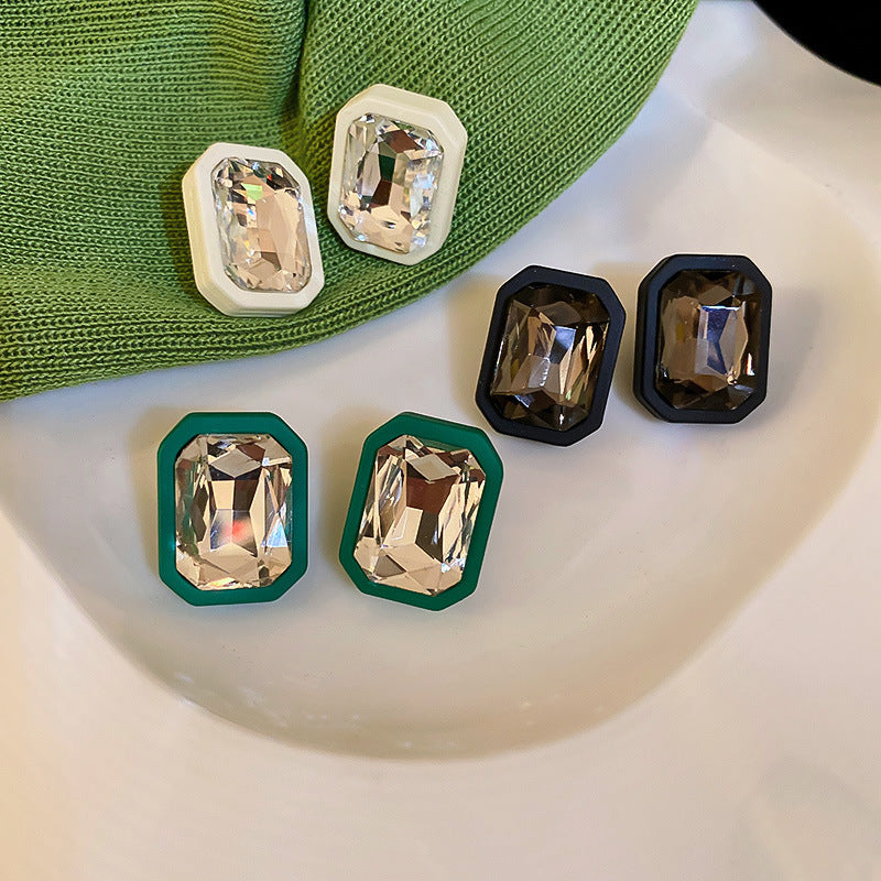 Simple Rhinestone Geometric Square Ear Studs All-Match