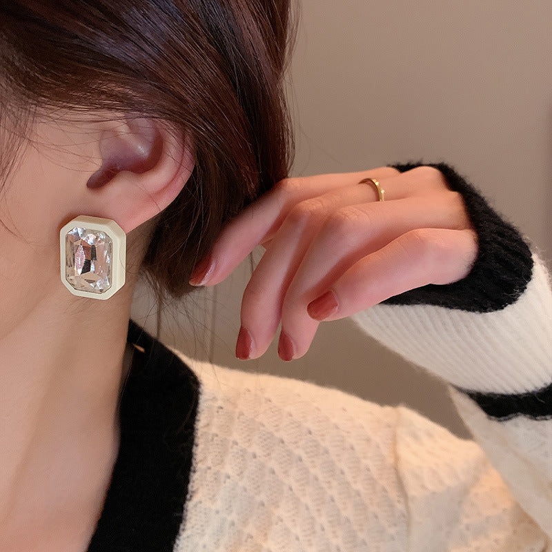 Simple Rhinestone Geometric Square Ear Studs All-Match