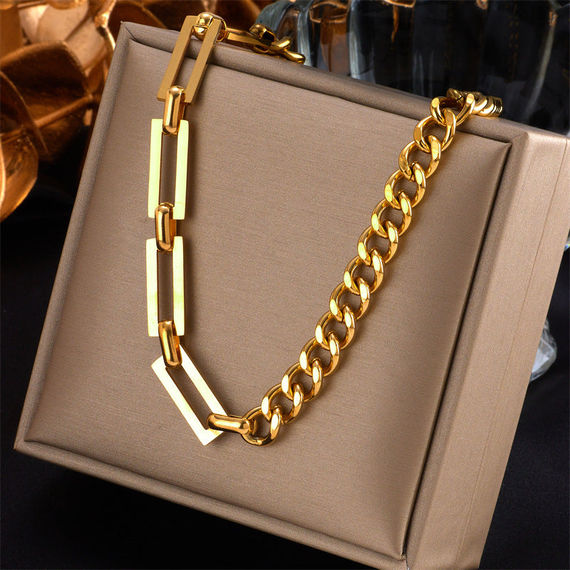 Fashion Simple Polished Semicircular Grinding Titanium Steel Necklace & Bracelet, pack of 2