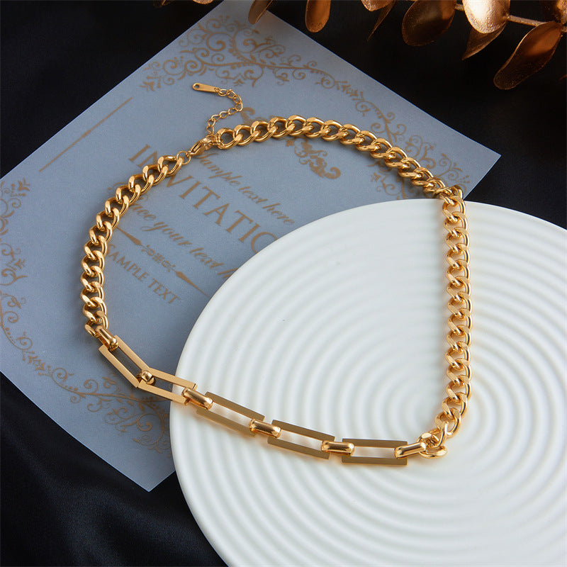 Fashion Simple Polished Semicircular Grinding Titanium Steel Necklace & Bracelet, pack of 2