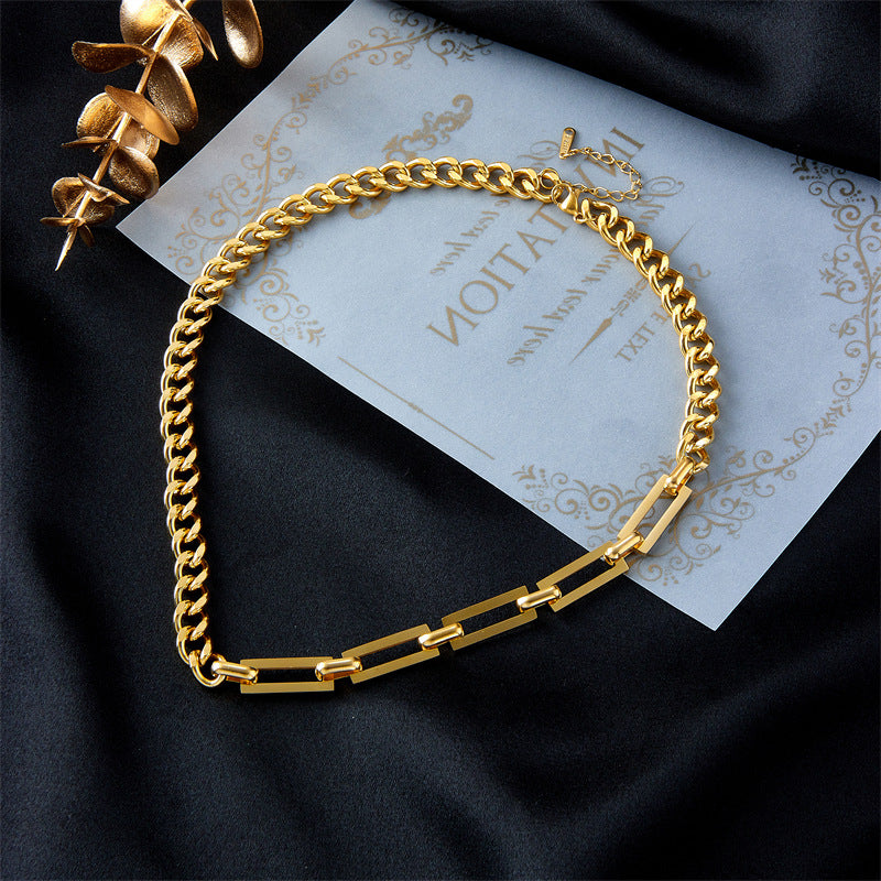 Fashion Simple Polished Semicircular Grinding Titanium Steel Necklace & Bracelet, pack of 2