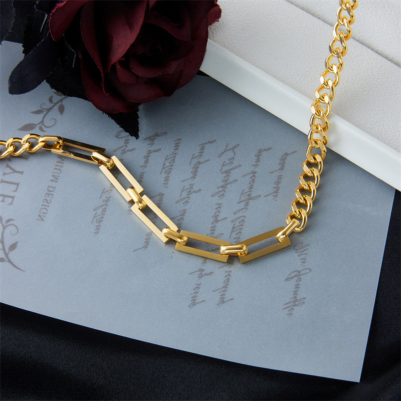 Fashion Simple Polished Semicircular Grinding Titanium Steel Necklace & Bracelet, pack of 2