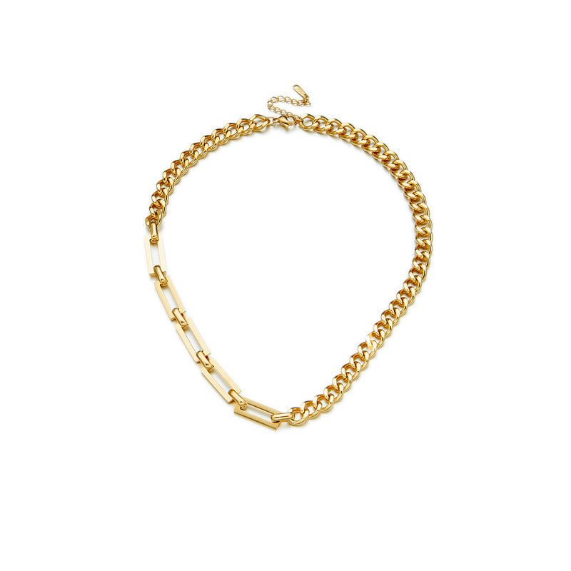 Fashion Simple Polished Semicircular Grinding Titanium Steel Necklace & Bracelet, pack of 2