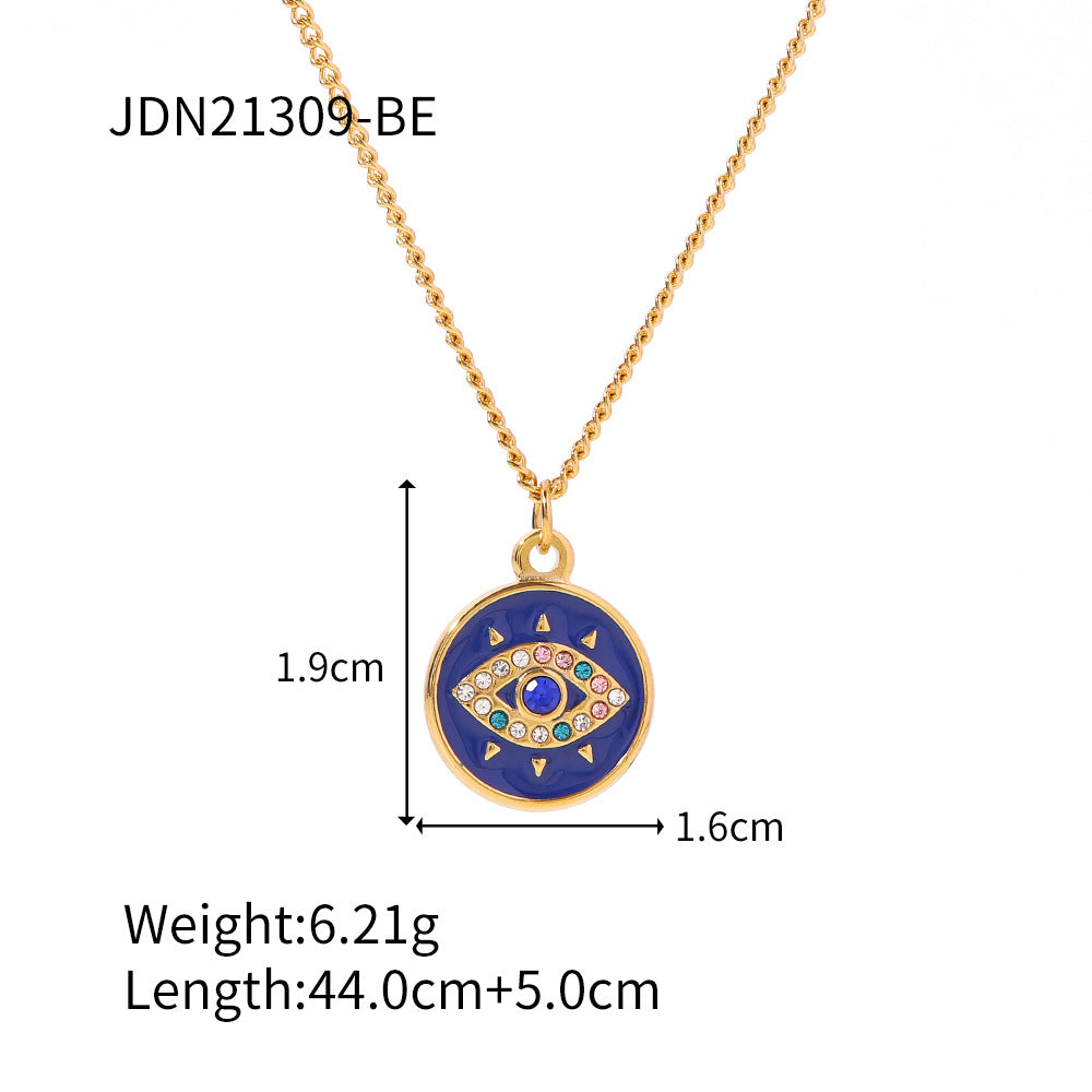 Fashion Devil'S Eye Stainless Steel Plating Artificial Diamond Pendant Necklace