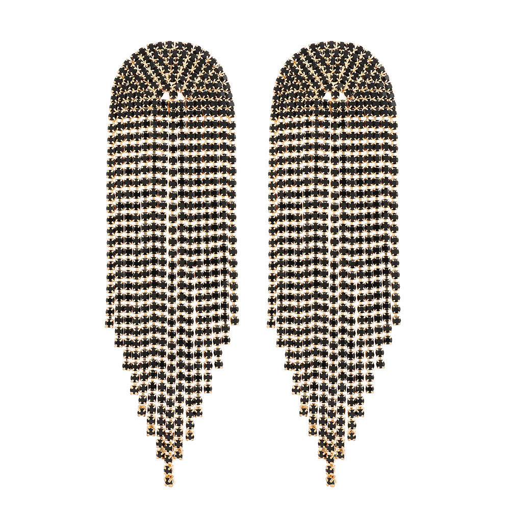 Vintage Style Tassel Metal Inlay Rhinestones Women'S Drop Earrings