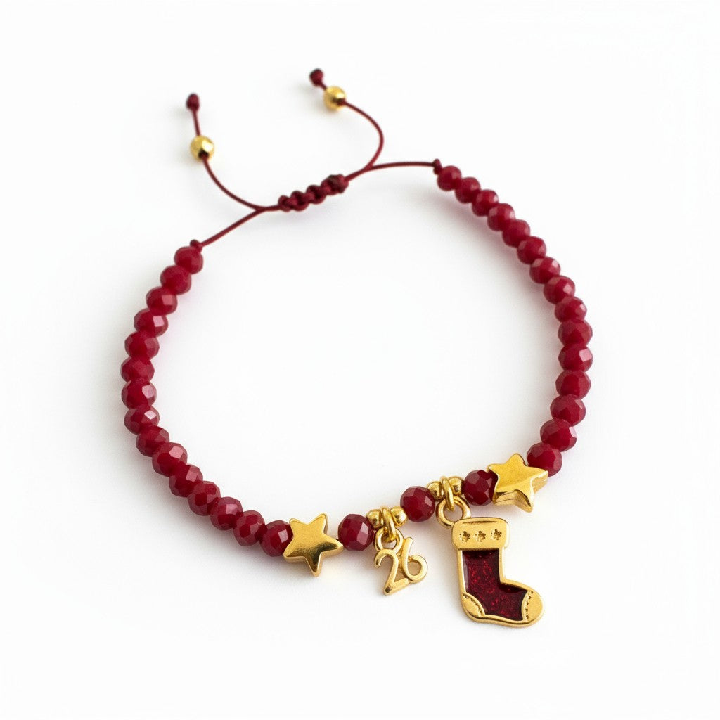 Χριστουγεννιάτικο βραχιόλι-γούρι με χάντρες και κάλτσα σμάλτο, So Cute by Dimi.