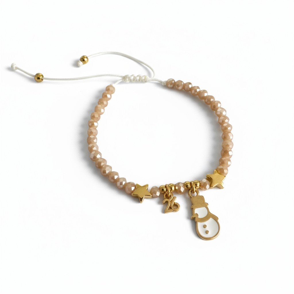 Χριστουγεννιάτικο βραχιόλι-γούρι με χάντρες και χιονανθρωπάκι, So Cute by Dimi.