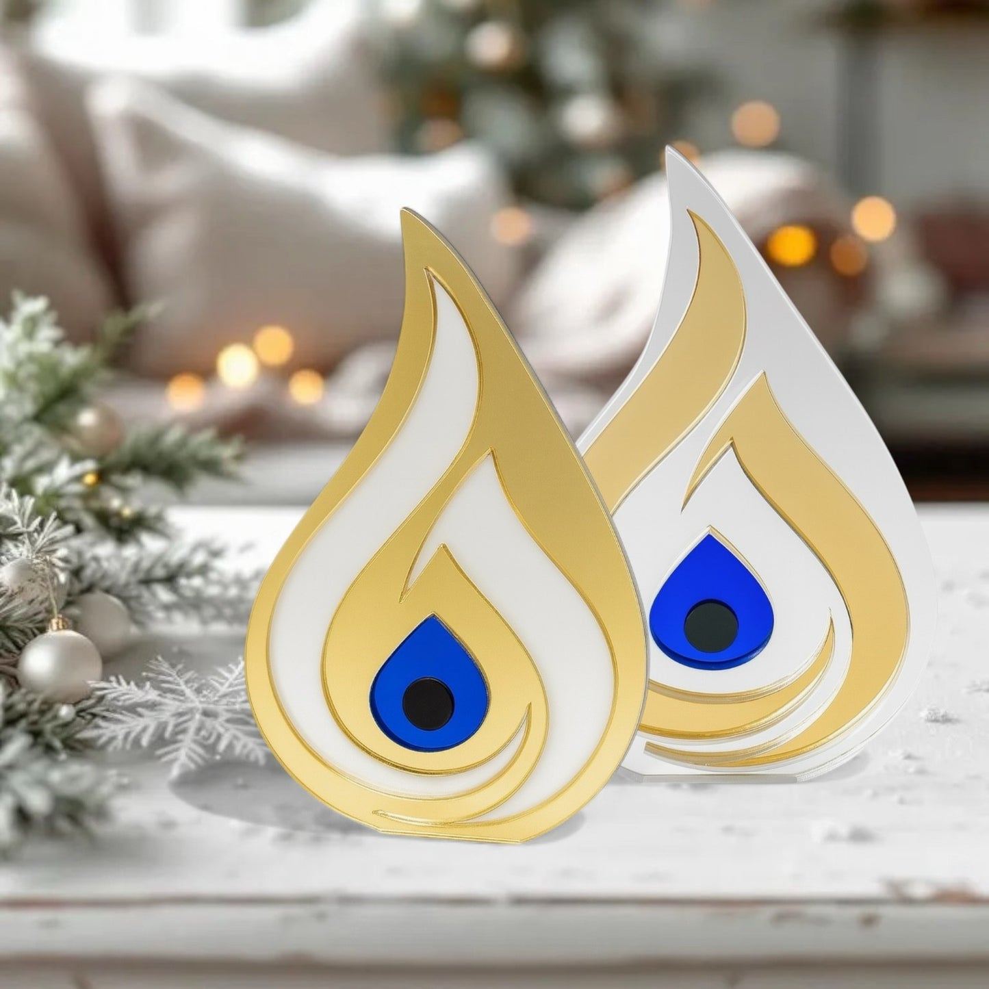 Χειροποίητο γούρι φλόγα χρυσό-ασημί με μάτι – So Cute by Dimi Wholesale