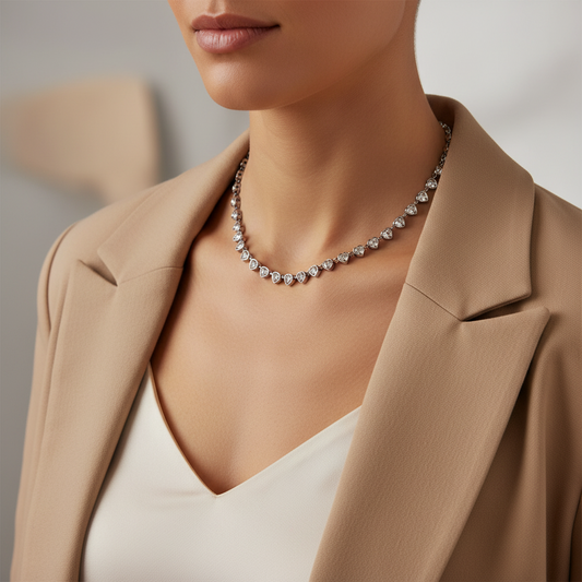 ⚡🚚 Heartline Sparkle Necklace – Ατσάλινο Κολιέ με Καρδιές Ζιργκόν