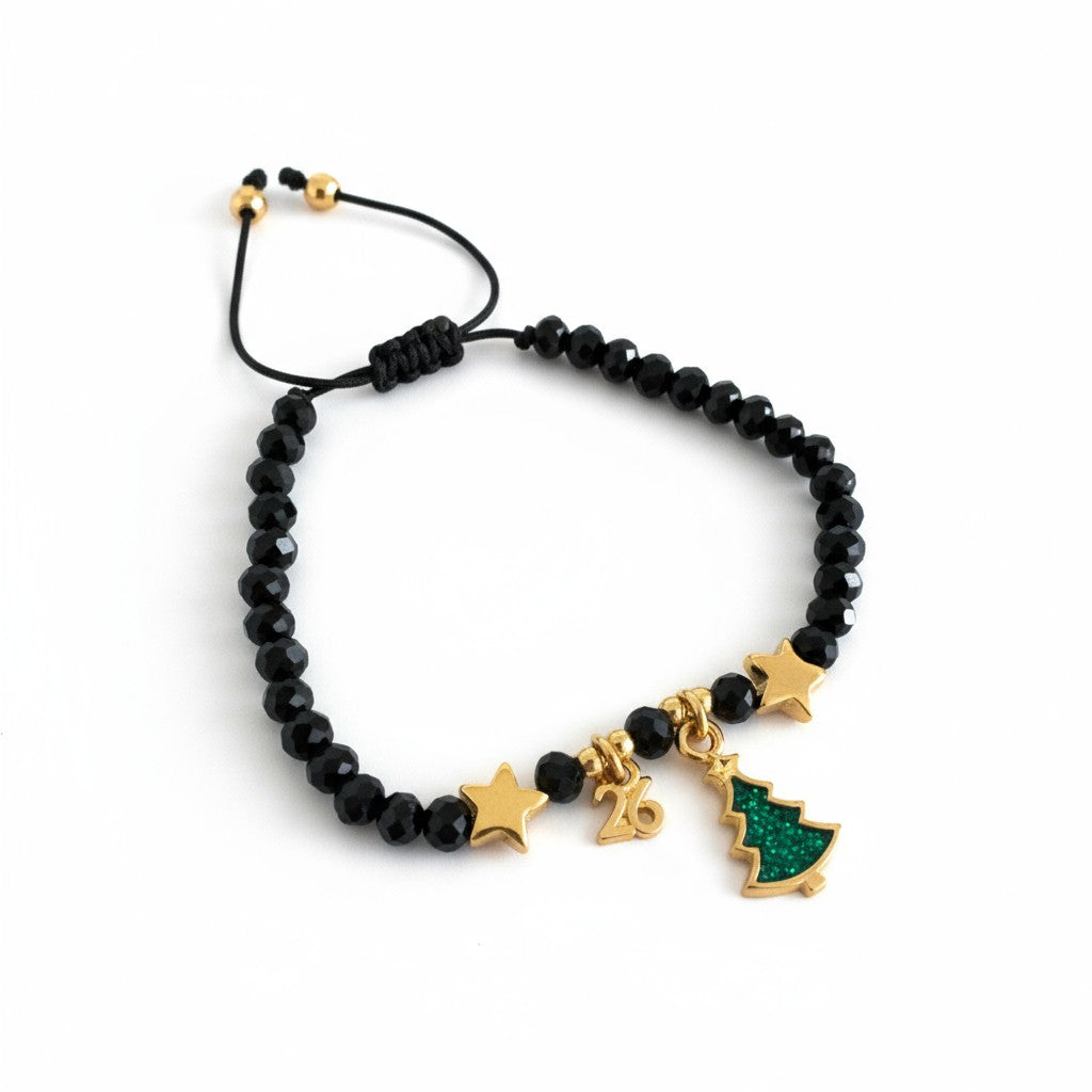 Χριστουγεννιάτικο βραχιόλι-γούρι με χάντρες και κρεμαστό δέντρο σμάλτο, So Cute by Dimi.