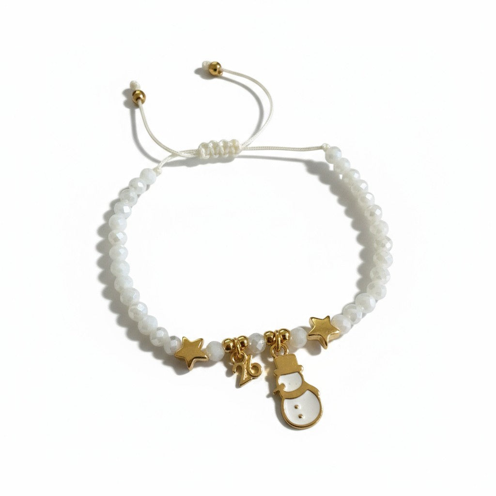 Χριστουγεννιάτικο βραχιόλι-γούρι με χάντρες και χιονανθρωπάκι, So Cute by Dimi.