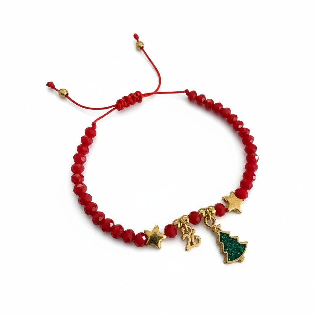 Χριστουγεννιάτικο βραχιόλι-γούρι με χάντρες και κρεμαστό δέντρο σμάλτο, So Cute by Dimi.