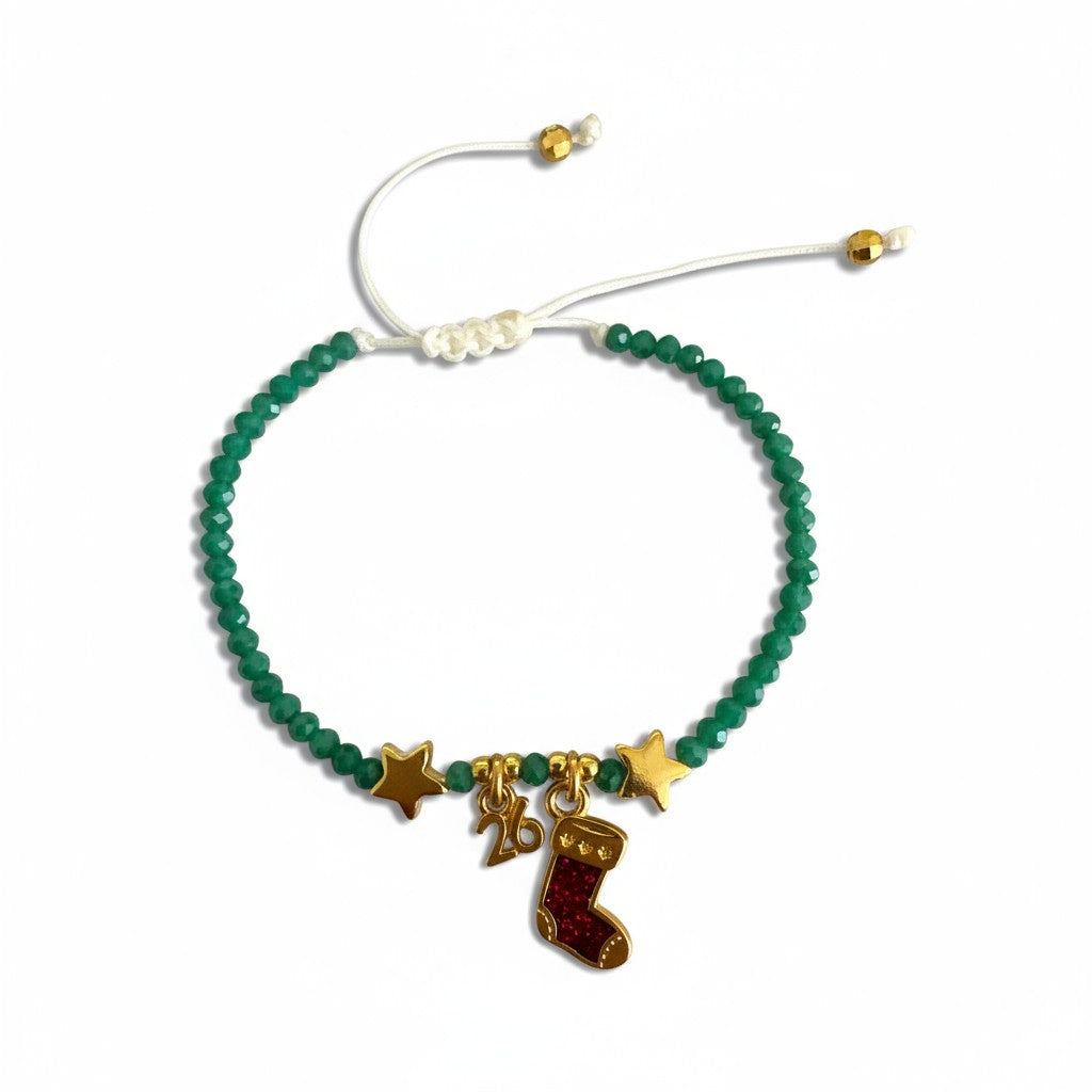 Χριστουγεννιάτικο βραχιόλι-γούρι με χάντρες και κάλτσα σμάλτο, So Cute by Dimi.