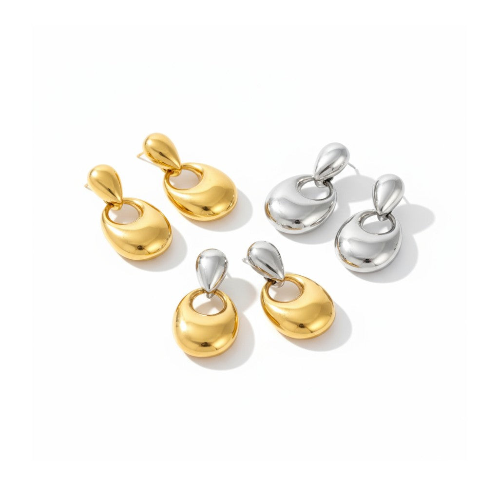 Ατσάλινα σκουλαρίκια Bold Oval Drops σε χρυσό, ασημί και διχρωμία