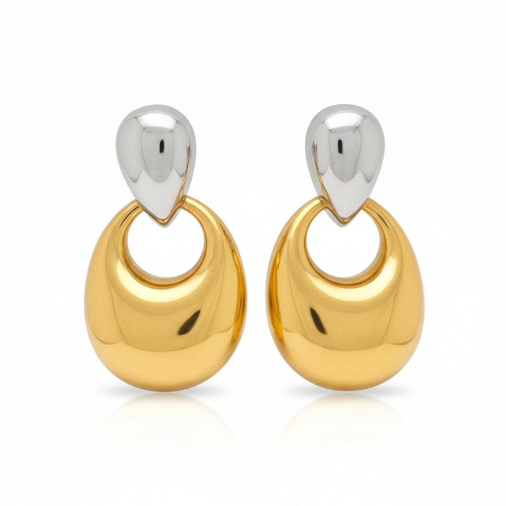 Ατσάλινα σκουλαρίκια Bold Oval Drops σε χρυσό, ασημί και διχρωμία