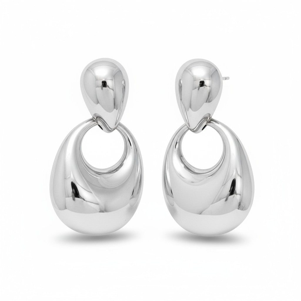 Ατσάλινα σκουλαρίκια Bold Oval Drops σε χρυσό, ασημί και διχρωμία