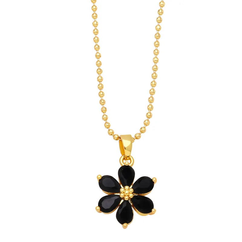 Flower Copper Gold Plated Zircon Pendant Necklace 1 Piece