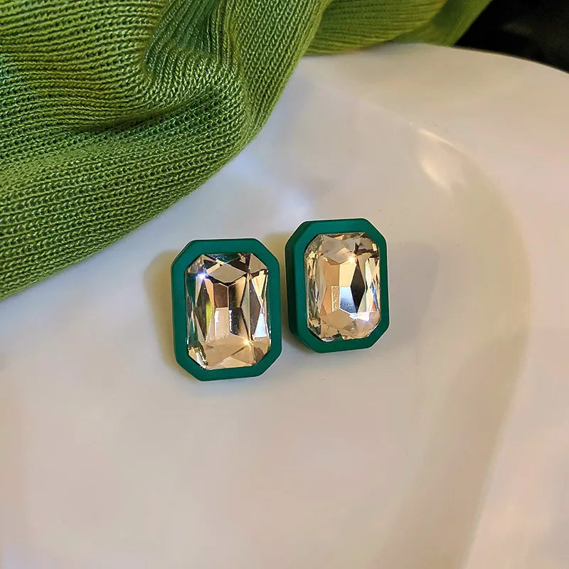 Simple Rhinestone Geometric Square Ear Studs All-Match