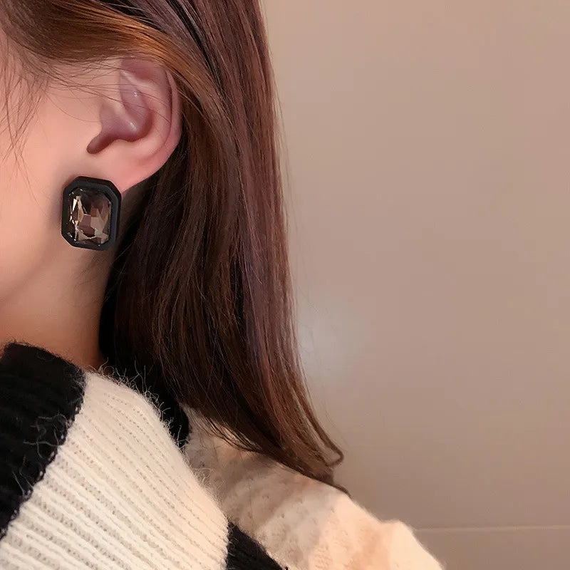 Simple Rhinestone Geometric Square Ear Studs All-Match
