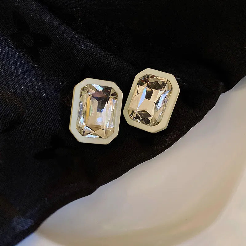 Simple Rhinestone Geometric Square Ear Studs All-Match