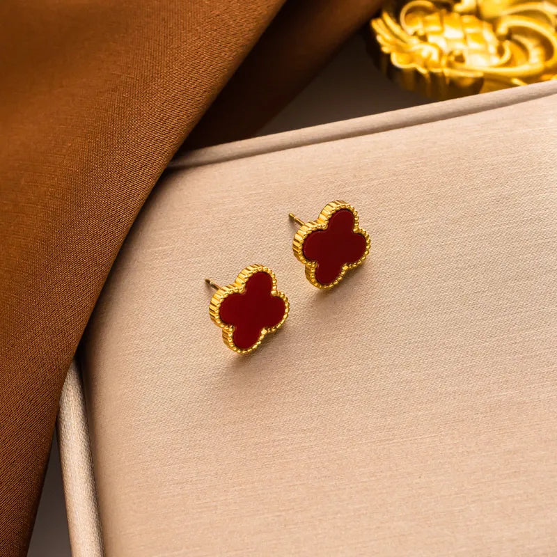 Sweet Four Leaf Clover Titanium Steel Earrings