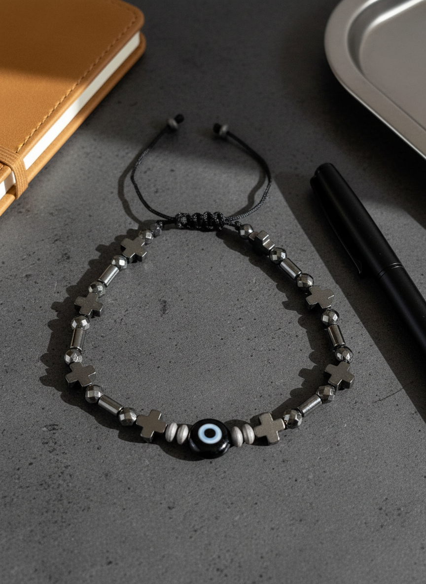 Βραχιόλι ματάκι και σταυροί με αιματίτη – χονδρική So Cute by Dimi