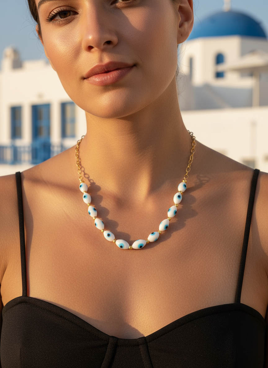 Χειροποίητο κολιέ με lampwork γυάλινες χάντρες μάτι – So Cute by Dimi Wholesale