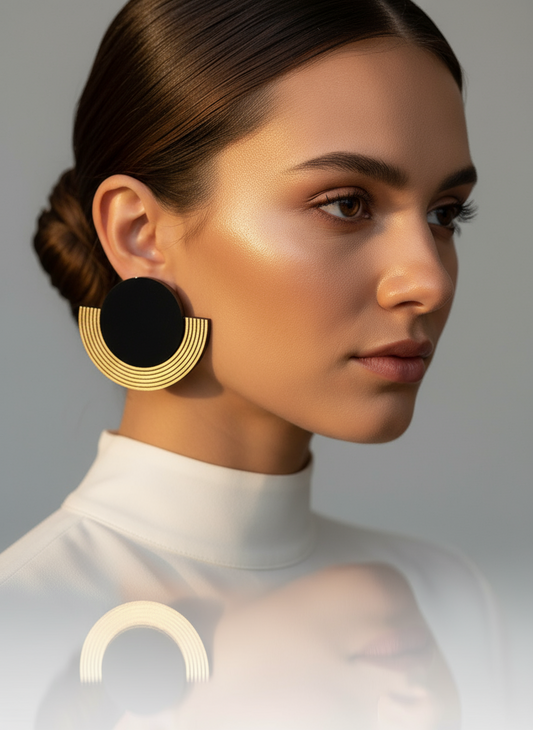 Arcadia Earrings – χειροποίητα πλέξιγκλας σκουλαρίκια με κύκλο και ριγέ ημικύκλιο – So Cute by Dimi