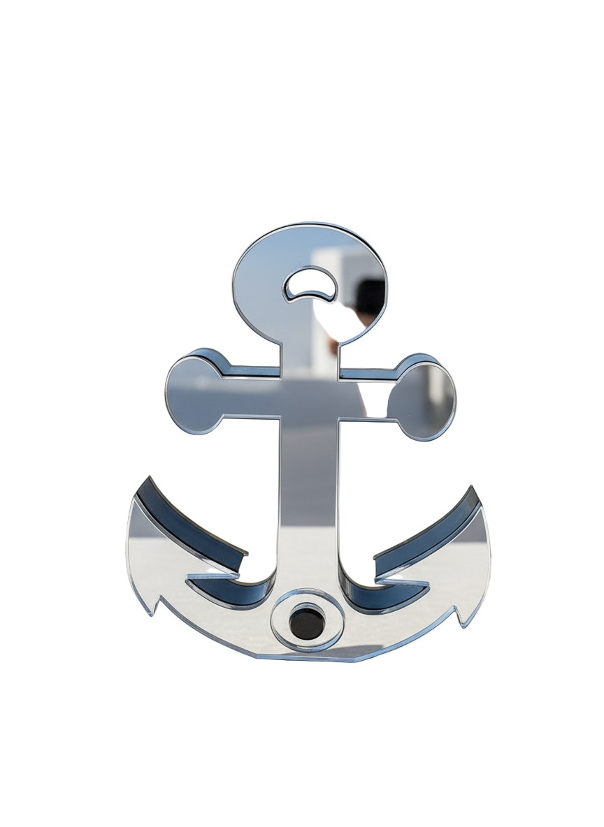 Επιτραπέζιο γούρι άγκυρα με μάτι από πλεξιγκλάς καθρέφτη, διπλής όψεως, σε χρυσό ή ασημί – ιδανικό για εταιρικά δώρα, συλλογές και luxury διακόσμηση So Cute by Dimi.