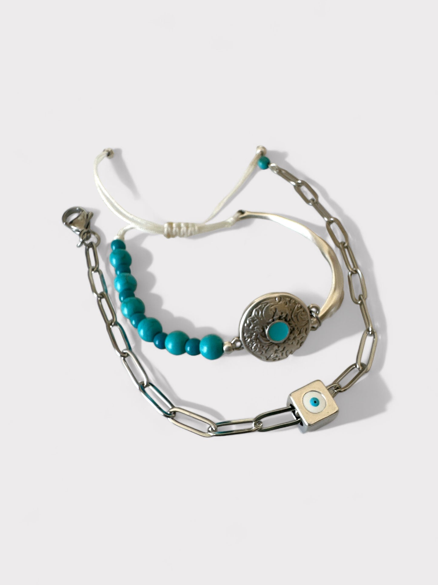 Βραχιόλι με ατσάλινη αλυσίδα και κύβο με μάτι