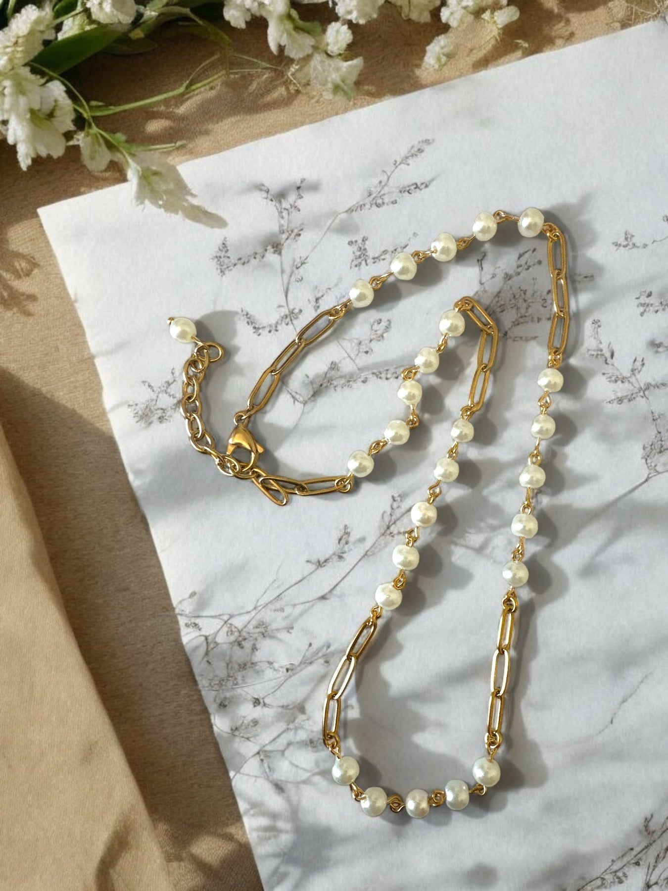 Χειροποίητο κολιέ με πέρλες και ατσάλινη αλυσίδα – Charis Pearl Necklace – So Cute by Dimi