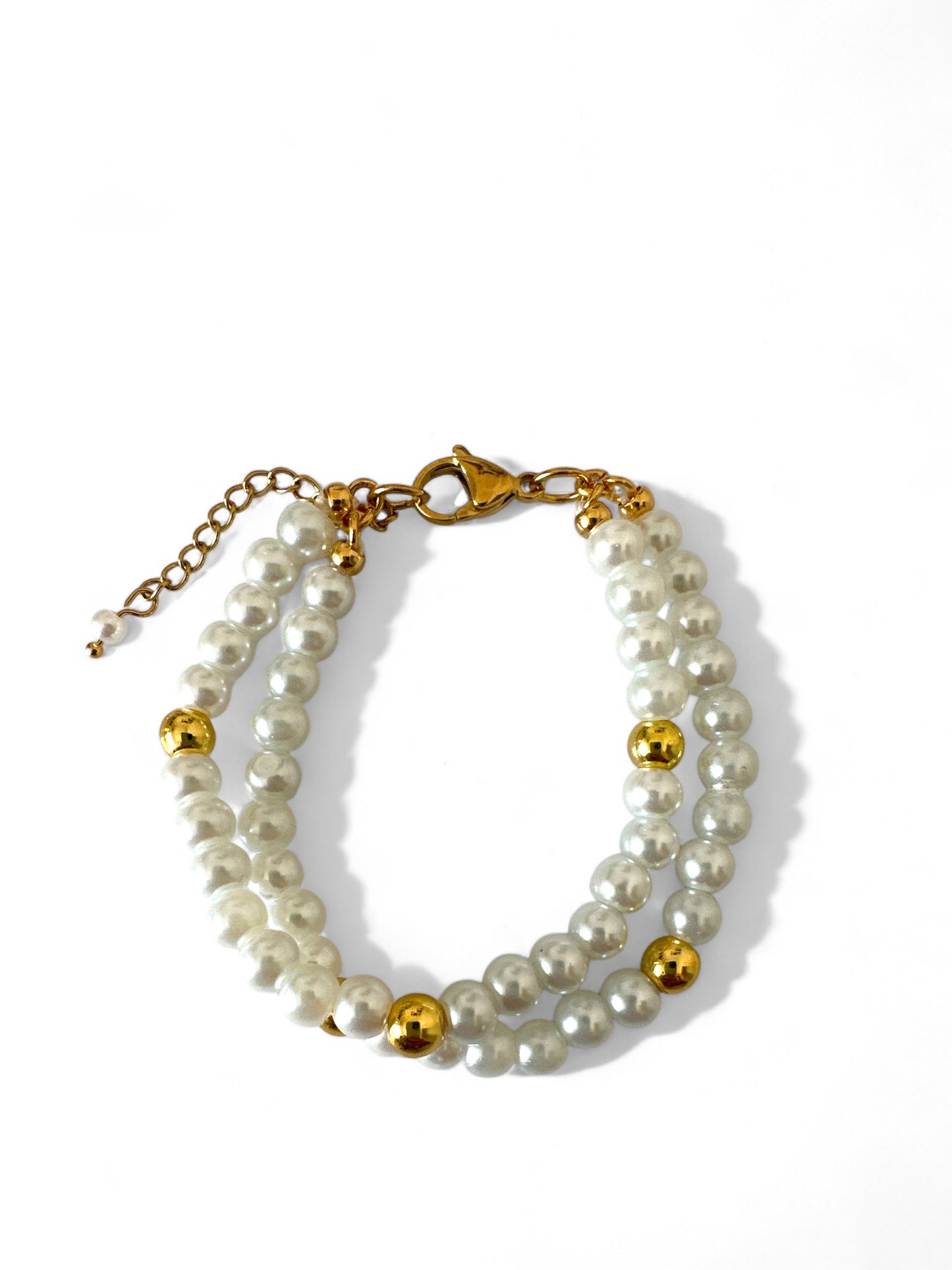 Χειροποίητο βραχιόλι με διπλή σειρά πέρλες και χρυσές χάντρες αιματίτη – So Cute by Dimi