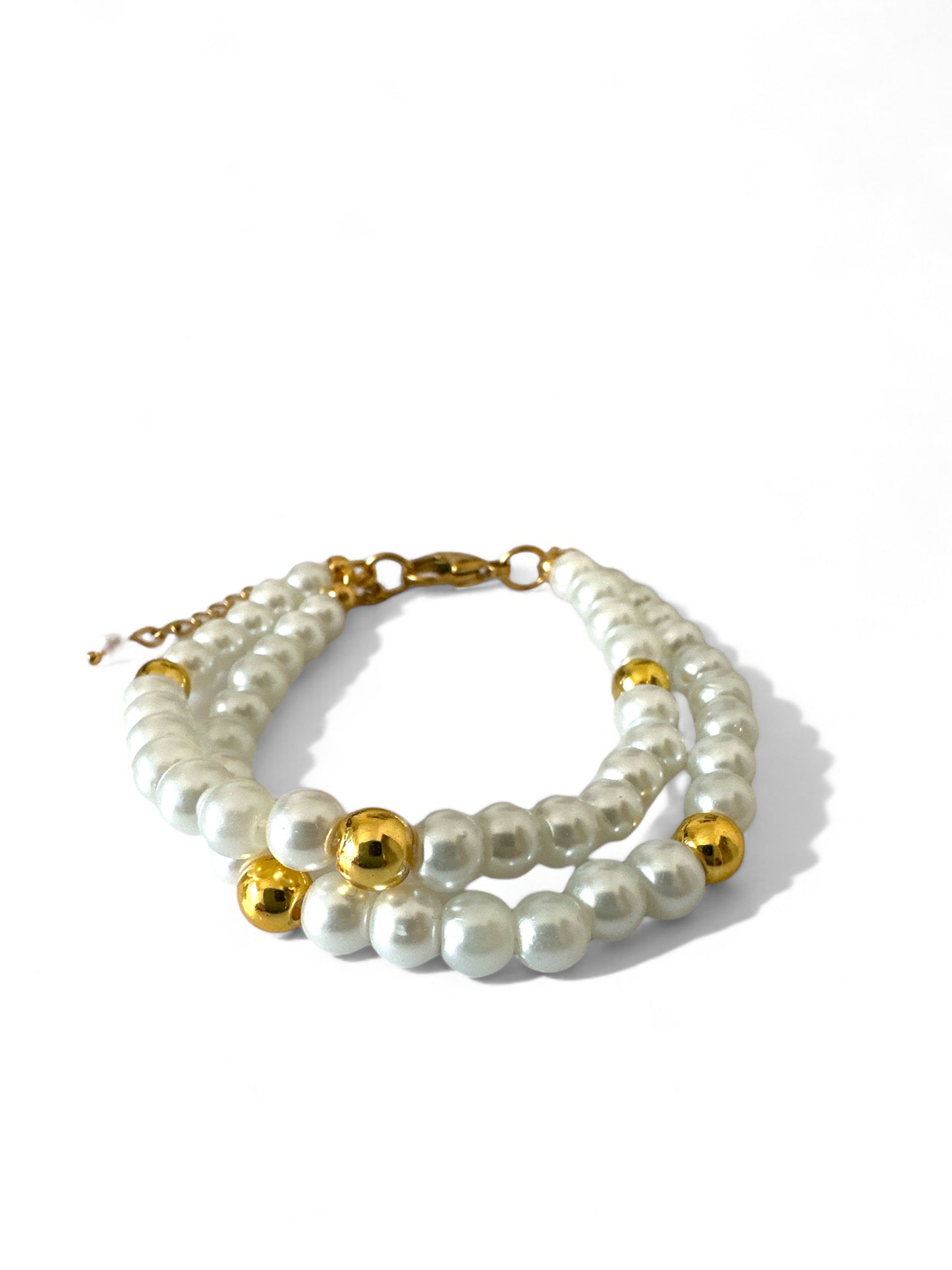 Χειροποίητο βραχιόλι με διπλή σειρά πέρλες και χρυσές χάντρες αιματίτη – So Cute by Dimi