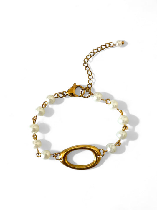 Χειροποίητο βραχιόλι με πέρλες και οβάλ επίχρυσο μοτίφ – Isadora Bracelet – So Cute by Dimi